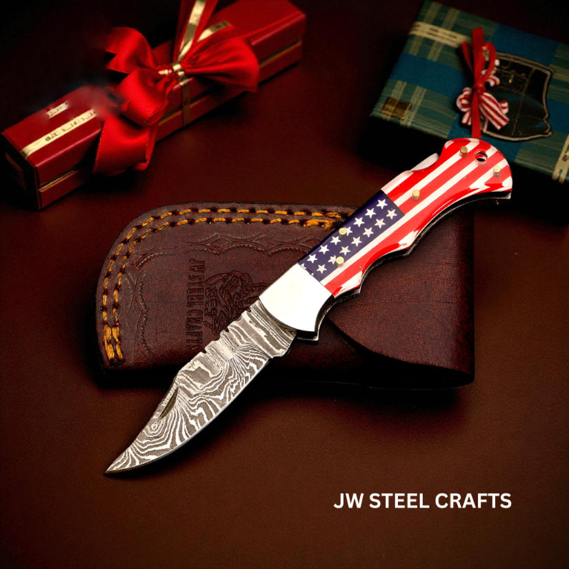 Premium American Heritage Damascus Folding Hunter