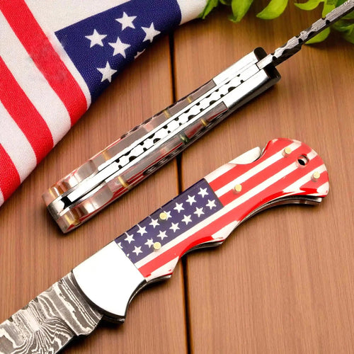 Premium American Heritage Damascus Folding Hunter