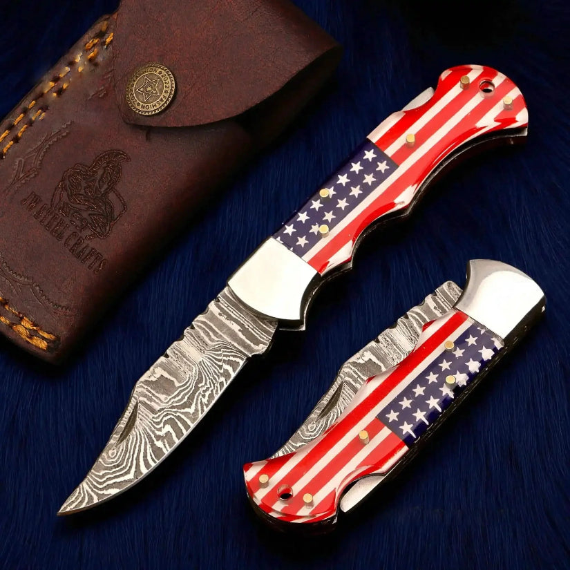 Premium American Heritage Damascus Folding Hunter