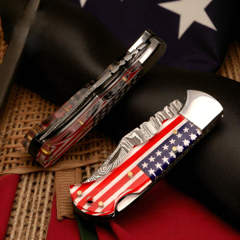 Premium American Heritage Damascus Folding Hunter
