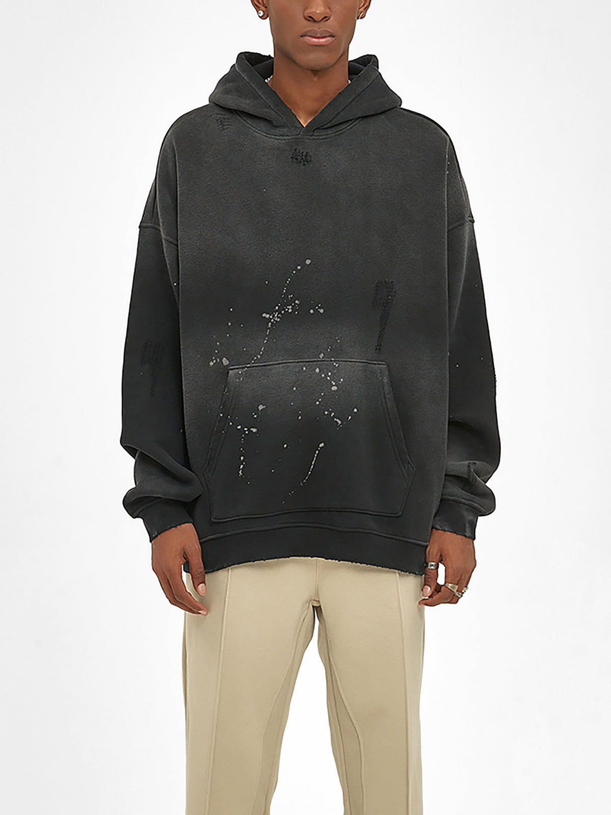 Vintage Washed Frayed Fleece Hoodie